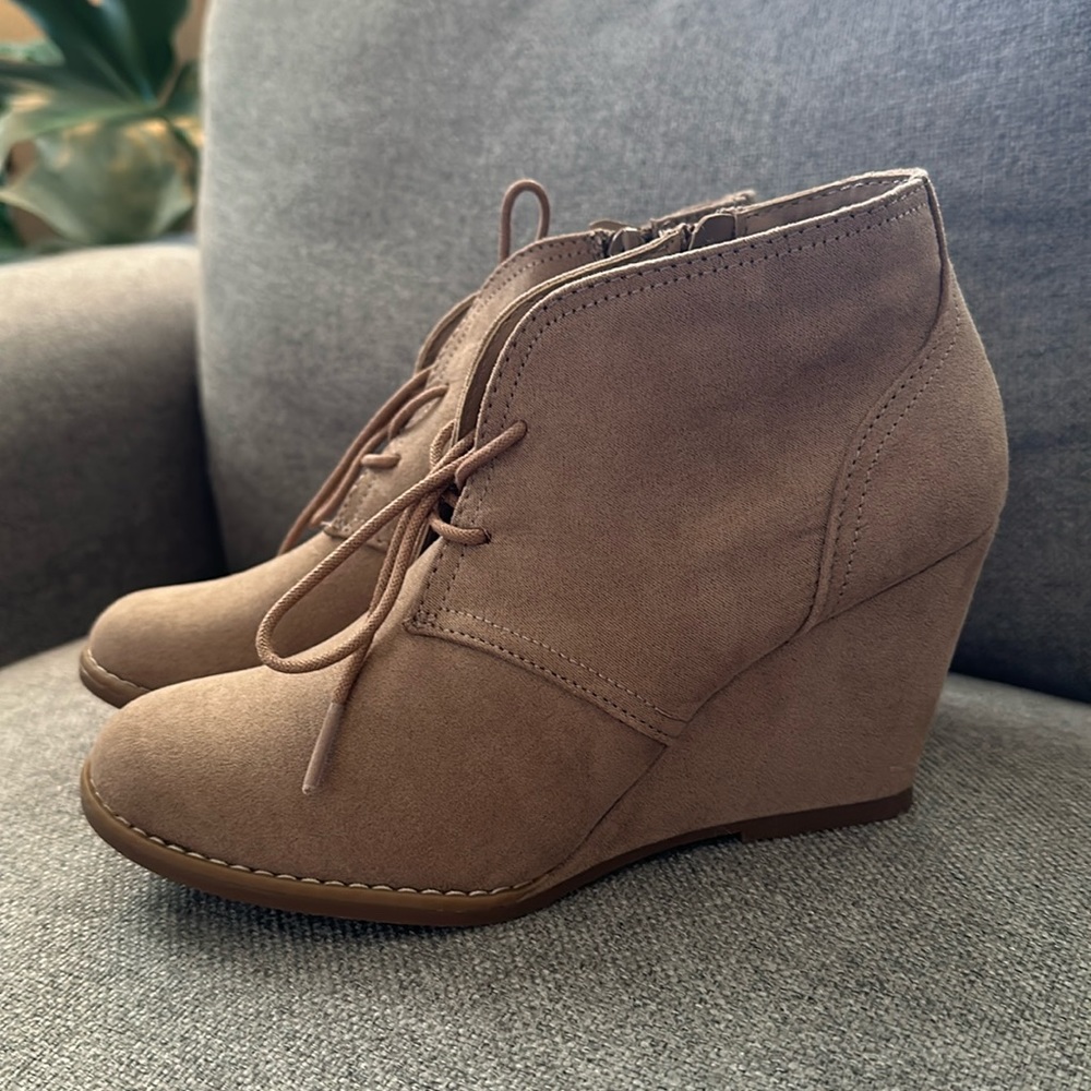 Tan wedge booties NWOT